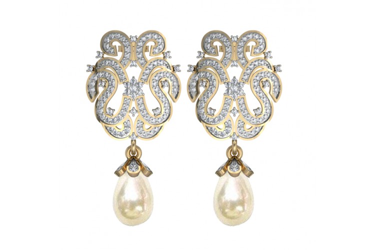 Diamond Earrings with Pearl drops